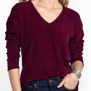 Johnny Was The Chenille Sweater Classic Whipstitch Pullover Burgundy Size Large